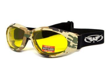 Окуляри захисні з ущільнювачем Global Vision Eliminator Camo Pixel (yellow), жовті в камуфльованій оправі GV-ELIMCD-AM фото