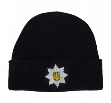 Шапка в'язана поліції чорна з кокардою на флісі 3134646 фото