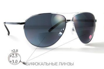 Окуляри біфокальні (захисні) Global Vision Aviator Bifocal (+3.0) (gray), чорні біфокальні лінзи в металевій оправі 1АВИБИФ-Д3.0 фото
