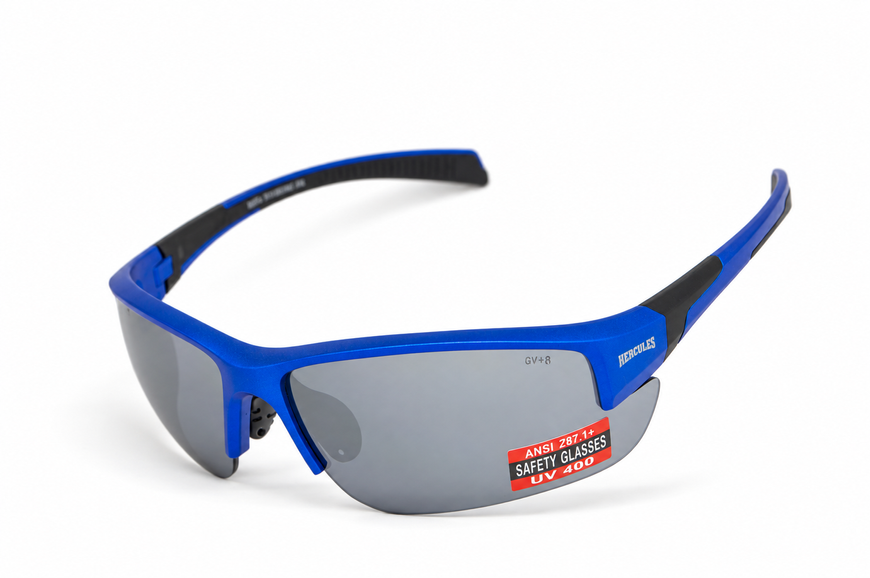 Окуляри захисні Global Vision Hercules-7 Metallic Blue (flash mirror), дзеркальні сірі лінзи в оправі кольору синій металік GV-HER7BL-FM фото