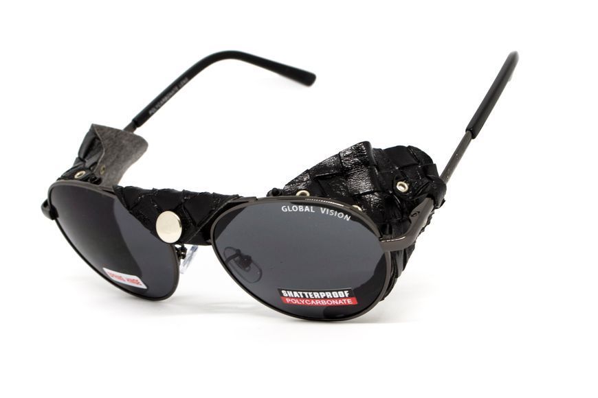Окуляри захисні Global Vision Aviator-5 GunMetal (gray), сірі в темній оправі зі з'ємним ущільнювачем із синтетичної "шкіри" GV-AVI5GM-GR фото